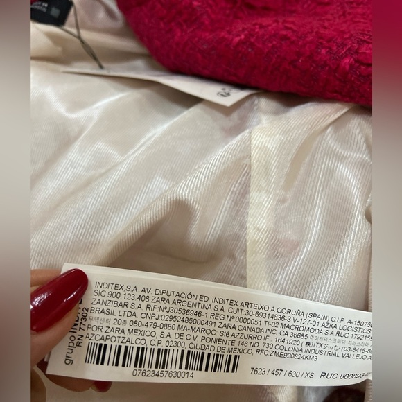 Zara Textured Blazer Frayed Lapel Fuschia XS - Picture 8 of 9